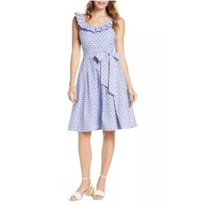 1901 Nordstrom Blue Clipdot Stripe Pleat Collar Midi Dress